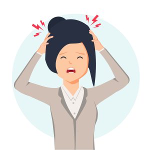 Cartoon image of woman having migraine headache