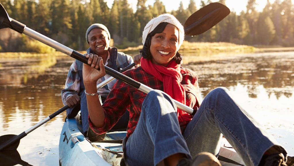 Middle aged African American couple in a kayak